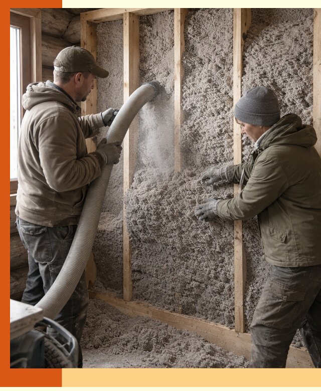 Утепление бревенчатого дома эковатой в Югорске