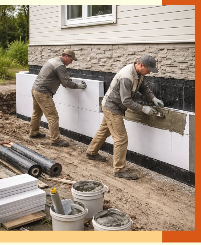 Утепление фундамента снаружи в Югорске от 4289 руб. за м² | ТепломастерЮгр