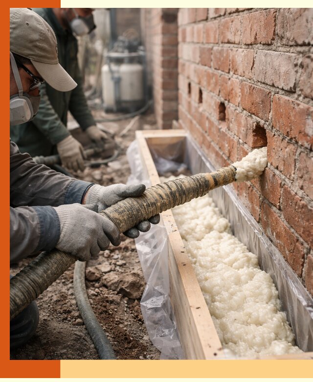 Заливка ППУ в пустоты кирпичной стены в Югорске