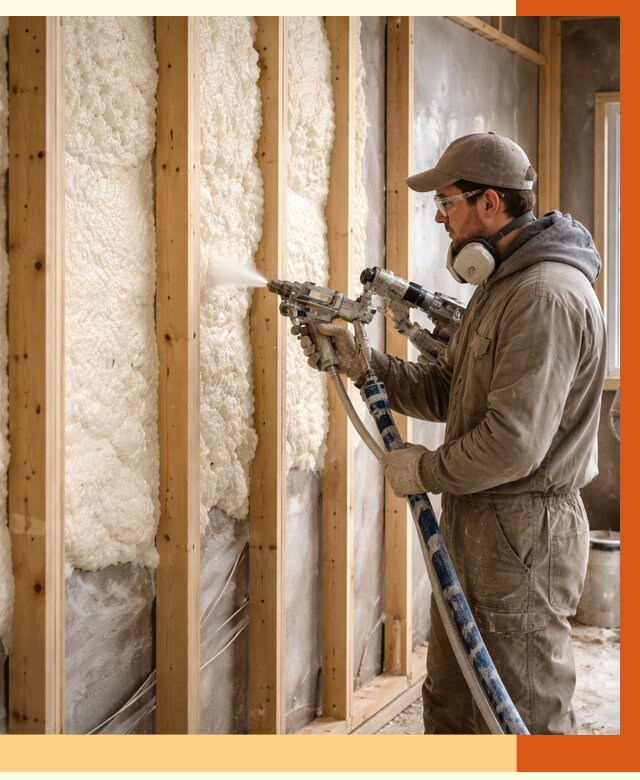 Утепление каркасной стены ППУ в Югорске от 4340 руб./м2 под ключ | ТепломастерЮгр