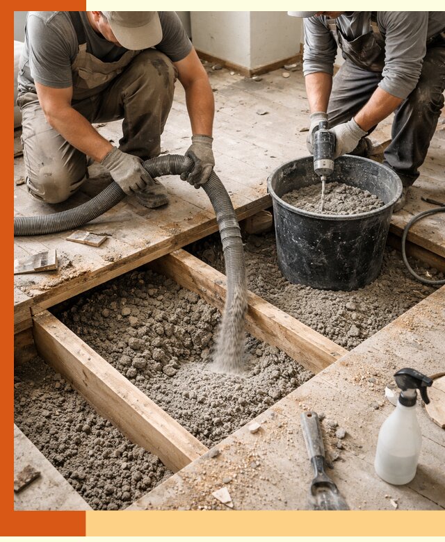 Заполнение пустот пола в Югорске полиуретаном и пенополистиролом