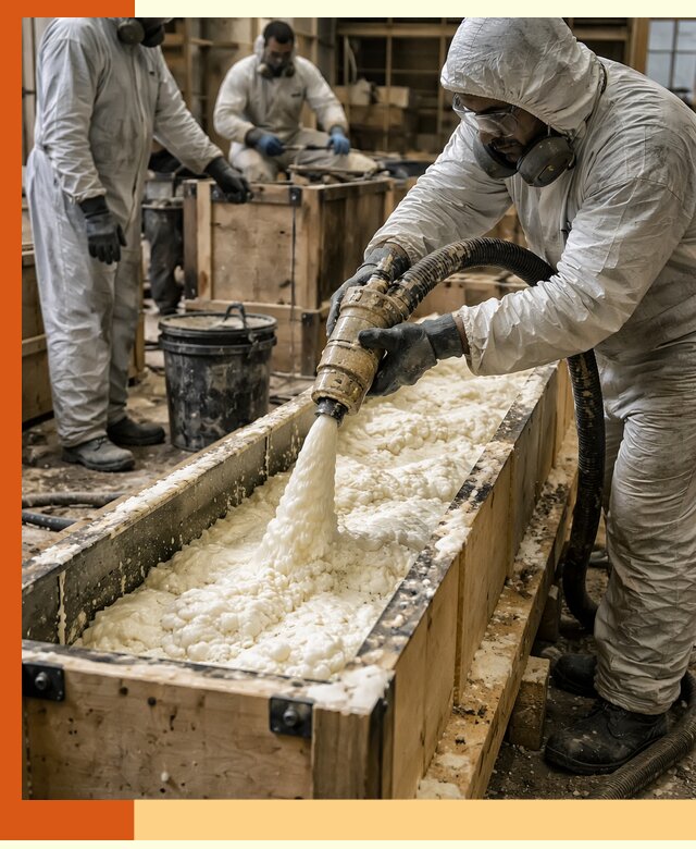 Заливка пенополиуретана в формы для утепления в Югорске