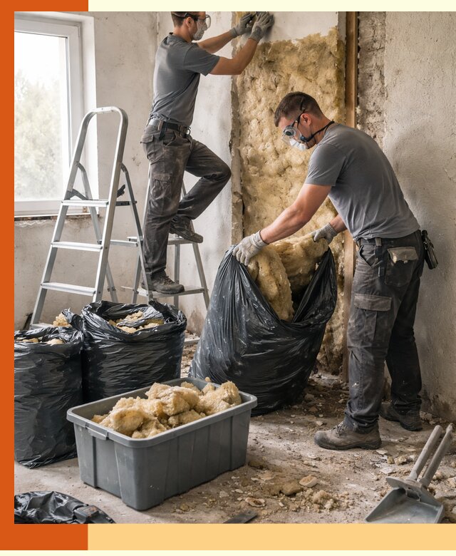 Демонтаж старого утеплителя и вывоз отходов в Югорске